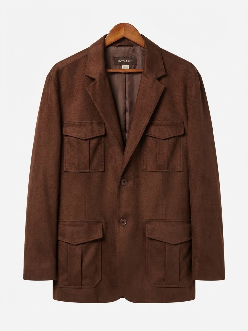 Vintage Botany 500 Brown Faux Suede Utility Jacket 4-Pocket Safari Blazer